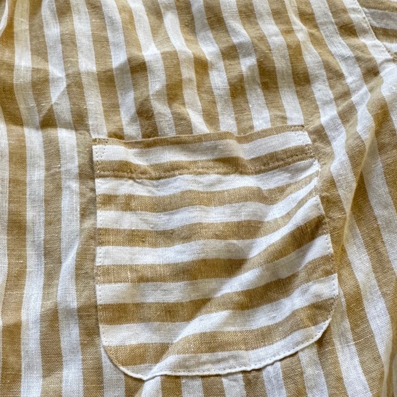 J. Jill Love Linen Tan Stripe Shirt top Long Sleeve Relaxed Fit Coastal Grandma - Picture 7 of 9